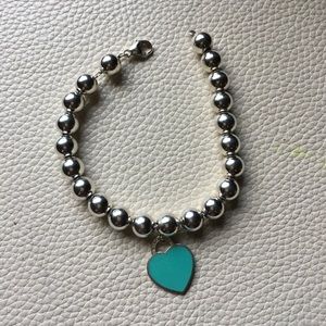 Tiffany & co 8mm bead Enamel Heart Bracelet